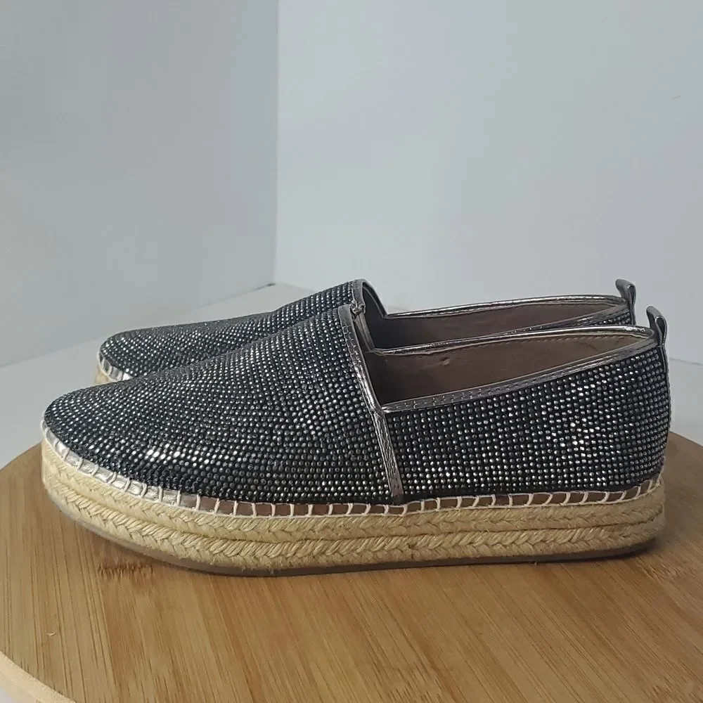 Steve Madden Chopur Embellished Espadrilles Silver Glitter Flats Size 6.5 B
